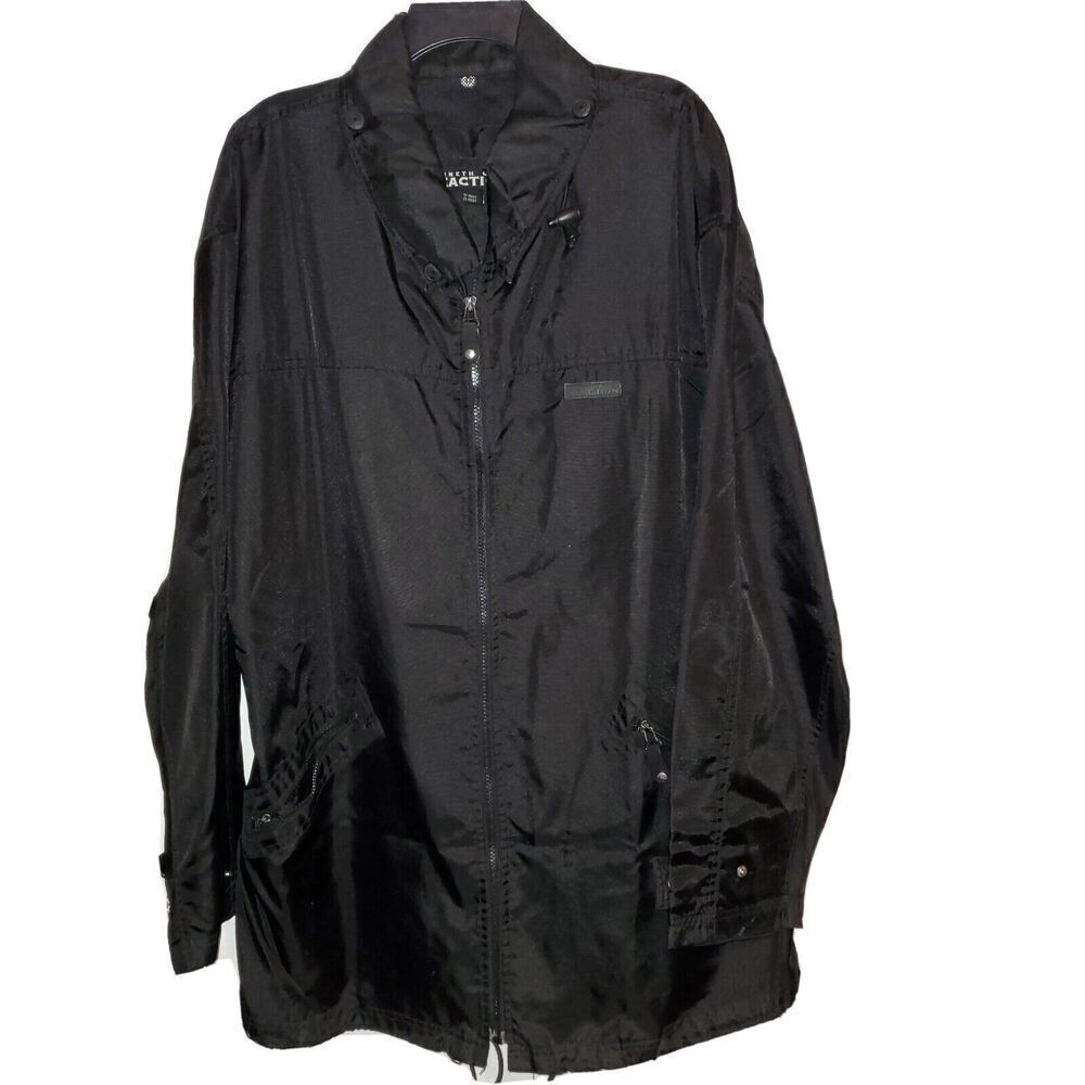 Kenneth Cole Reaction Mens Jacket Large Black Coat Pockets Nylon Long